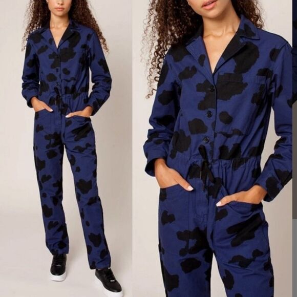 Rachel Antonoff Ziggy Cow Print Jumpsuit - Picture 1 of 5